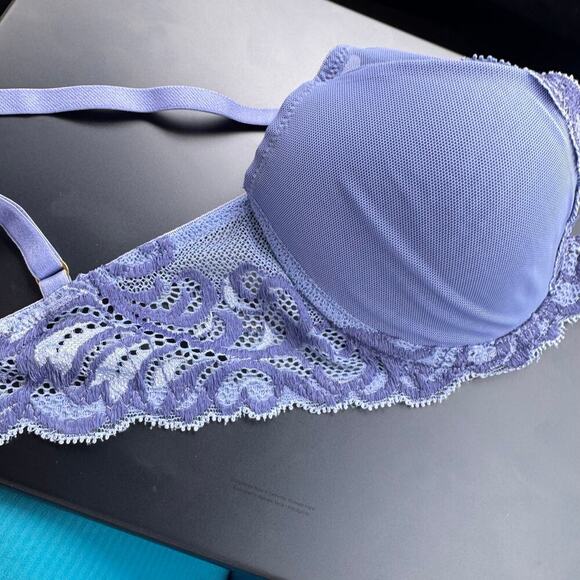 NWT natori bra 32C Feathers Lace Contour Underwire Plunge Bra smoky iris dolphin - Picture 5 of 10